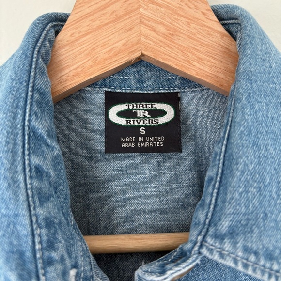 Vintage Blue Denim Vest with Embroidery by Three Rivers Size Small with - Picture 3 of 5